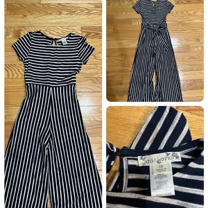 navy blue and white long romper, size kids 12